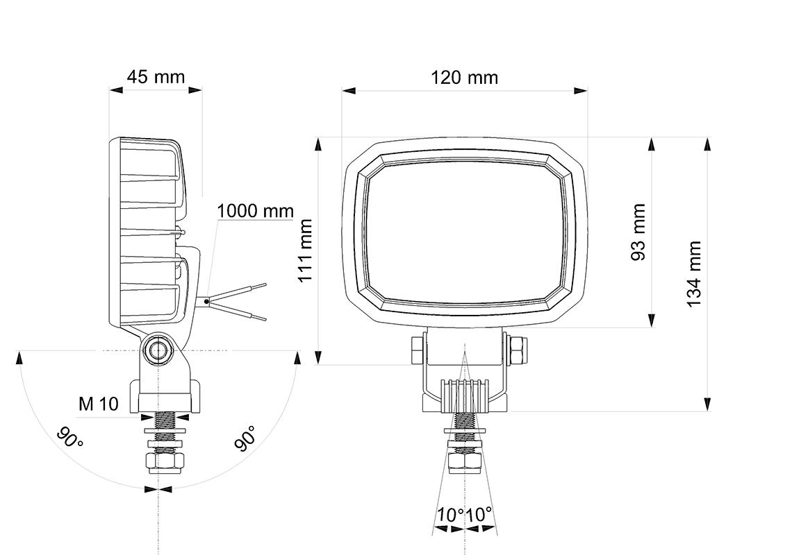 Phare de travail LED CARBONLUX carré 90X90mm magnetique avec poignée et  interrupteur - connexion DT - Vignal
