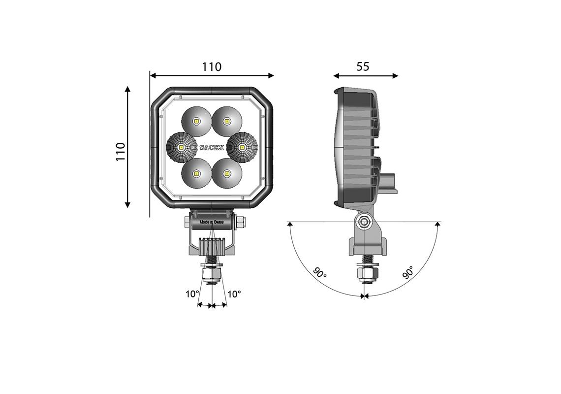 LED Arbeitsscheinwerfer CARBONLUX Quadrat 110X110mm - DT